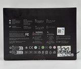 GPS drone packaging box back with warning icons, QR code, and compliance labels