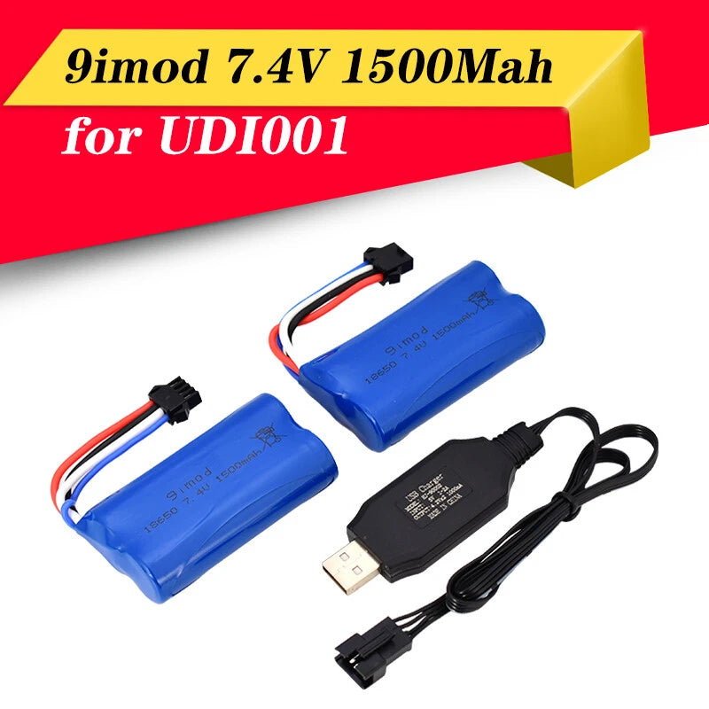 2pcs 7.4V 1500Mah Li-ion Battery SM-4P plug/USB Charger For UDI902 UDI002 boat