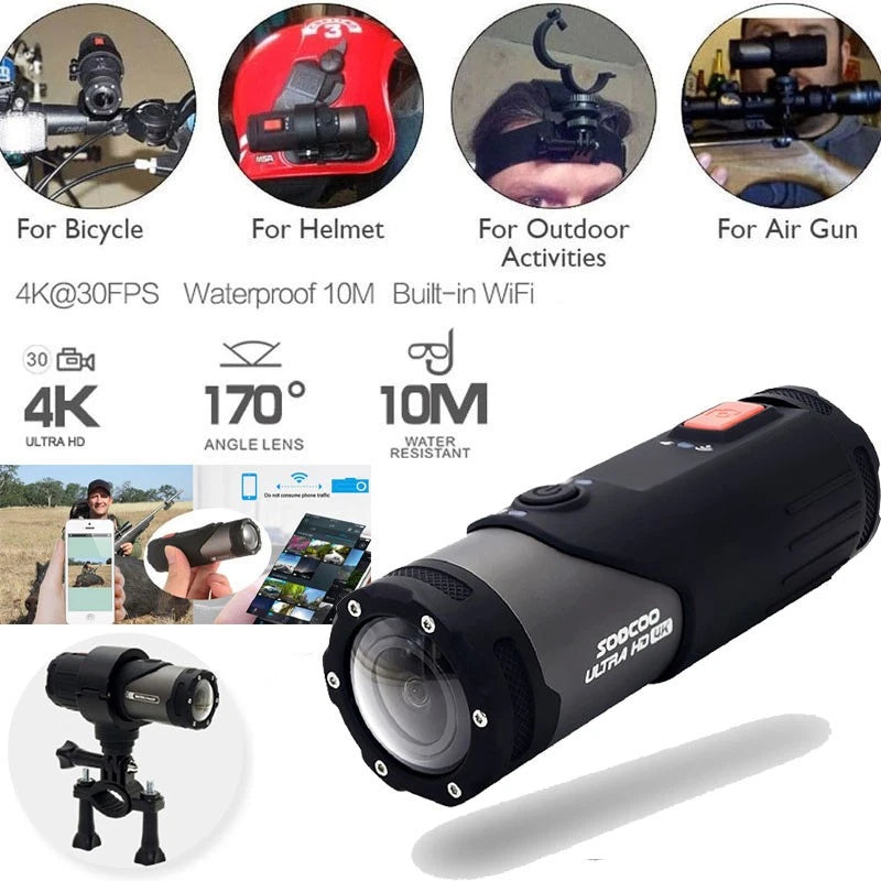 4K WIFI Sports Action Camera Bike Helmet CAM Waterproof SOOCOO For Gun Hunting
