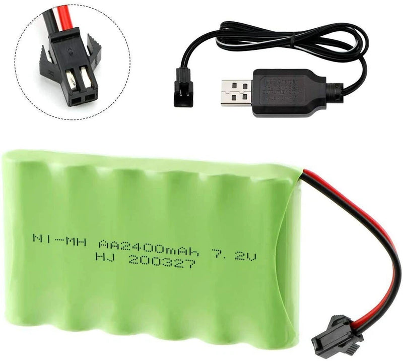 1x 7.2V 2400mAh Ni-MH Battery SM 2Pin Plug for RC Truck Cars Boat w/ USB Charger