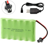 1x 7.2V 2400mAh Ni-MH Battery SM 2Pin Plug for RC Truck Cars Boat w/ USB Charger