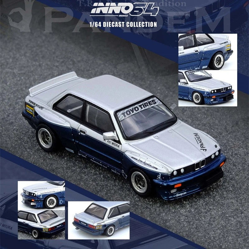 INNO 1:64 PANDEM E30 M3 Silver/Blue Diecast Model Car
