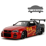 JADA GODZILLA NISSAN GT-R R34 1/24 DIECAST MODEL CAR RED / BLACK 35133