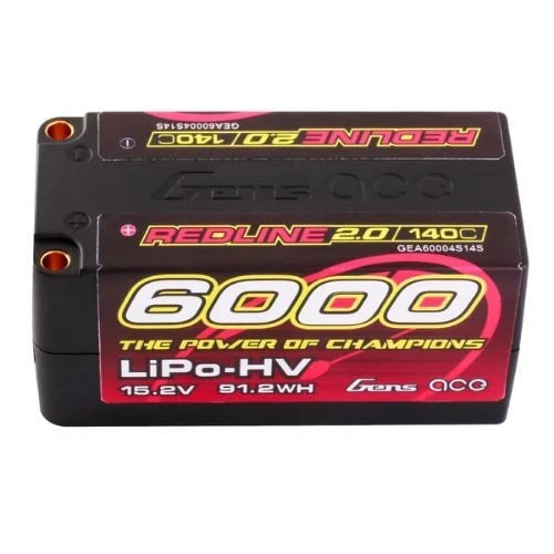 Gens ace 6000mAh 4S 15.2V 140C Redline 2.0 Series Lipo Battery with 5.0mm Bullet Battery