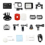 SJ8 PRO sports action camera kit with waterproof case, mounts, adapters, and cable