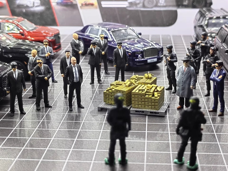 Diorama 1:43/64 Black-clad Bodyguard Figure Model City Garage Scene Props Model