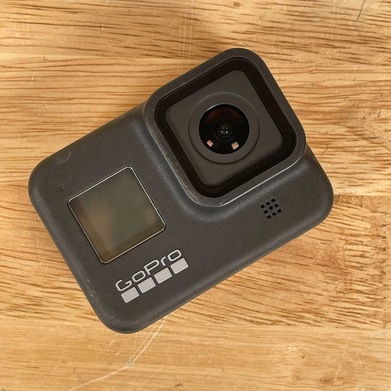 GoPro action camera for parts, black body with front lens and small touchscreen window