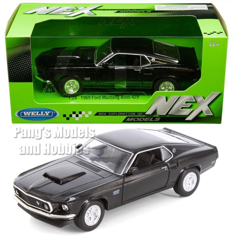 1969 Ford Mustang Boss 429 1/24 Diecast Metal Model by Welly - BLACK w/ BOX