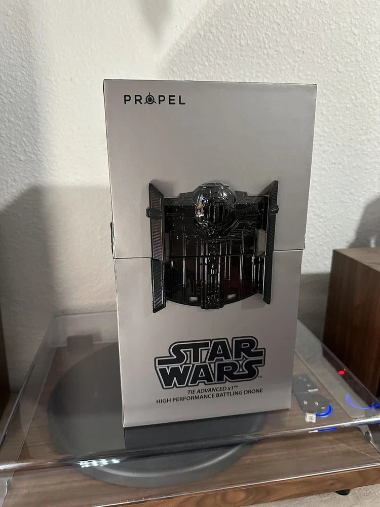 Propel Star Wars TIE Advanced X1 quadcopter drone in white collector box packaging