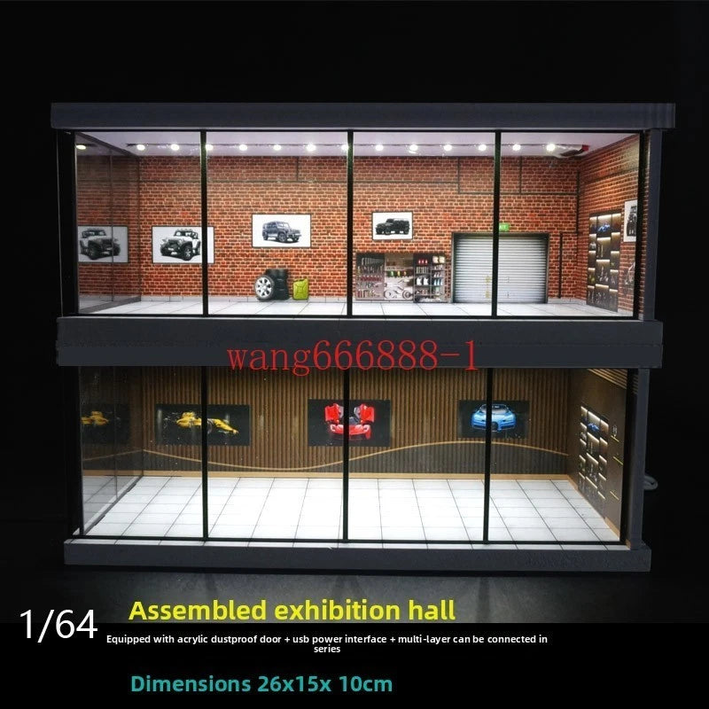 Diorama 1/64 Display Case Car Garage Model LED Lighting City Car Showroom Scene