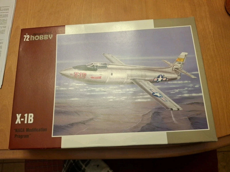 Sealed airplane model kit box with X-1B NACA program artwork, no decals