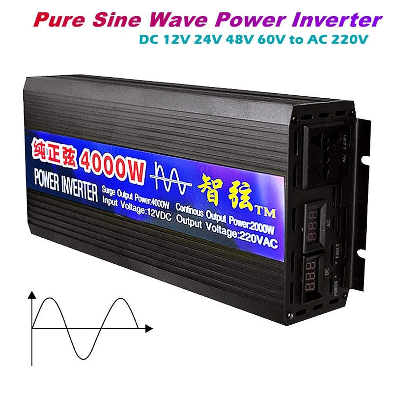 Pure Sine Wave Power Inverter DC 12V 24V 48V 60V To AC 220V Voltage Converter