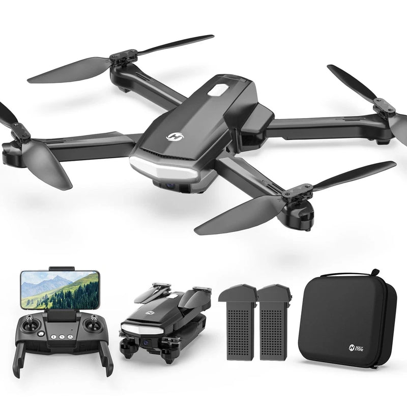 Folding quadcopter drone with camera, controller, extra batteries and carrying case