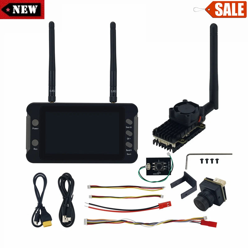 2000mW Wireless Video Transmission FPV TX RX 4.3" IPS Screen+DVR 1200TVL Camera