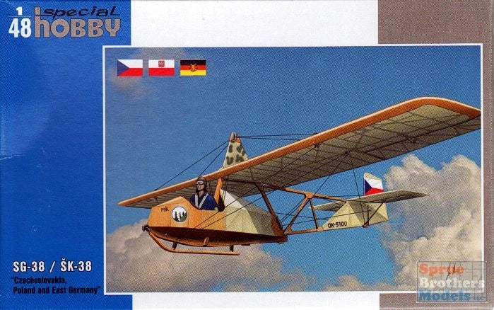 Biplane model aircraft kit box artwork with orange SG-38/SK-38 plane