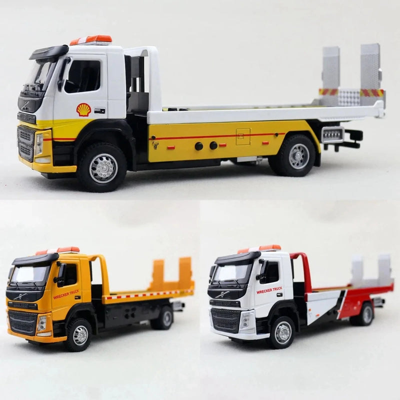 1/50 Car Trailer Tow Truck Diecast Model Pull Back Sound Light Toy Gift