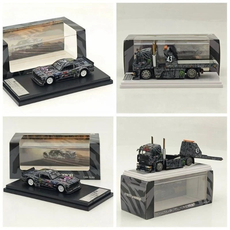 1:64 Ford Mustang 1965 Hoonicorn RTR V3 Diecast Model + KamaZ Trailer Set Model