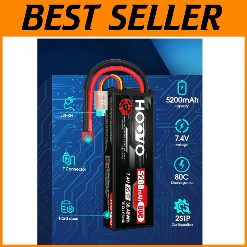2 Pack 7.4V 5200mAh 80C RC LiPo Battery T Connector Battery