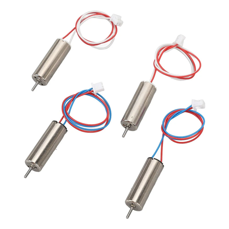 Set of 4 RC drone coreless motors, silver cylinders with red/blue wires and white plugs