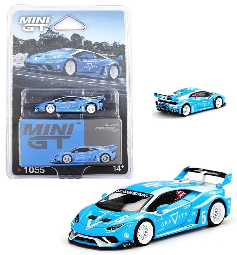 1:64 Lamborghini Huracan GT race model, blue and white with racing decals
