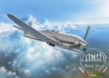 Gray Heinkel He 100D test plane model aircraft with blue accents, side view