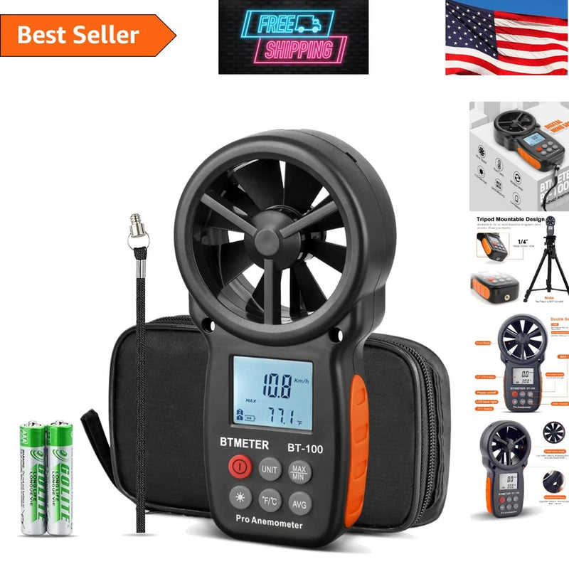 Portable BT-100 Wind Speed Tester with LCD Display and Tripod Mount for Drones