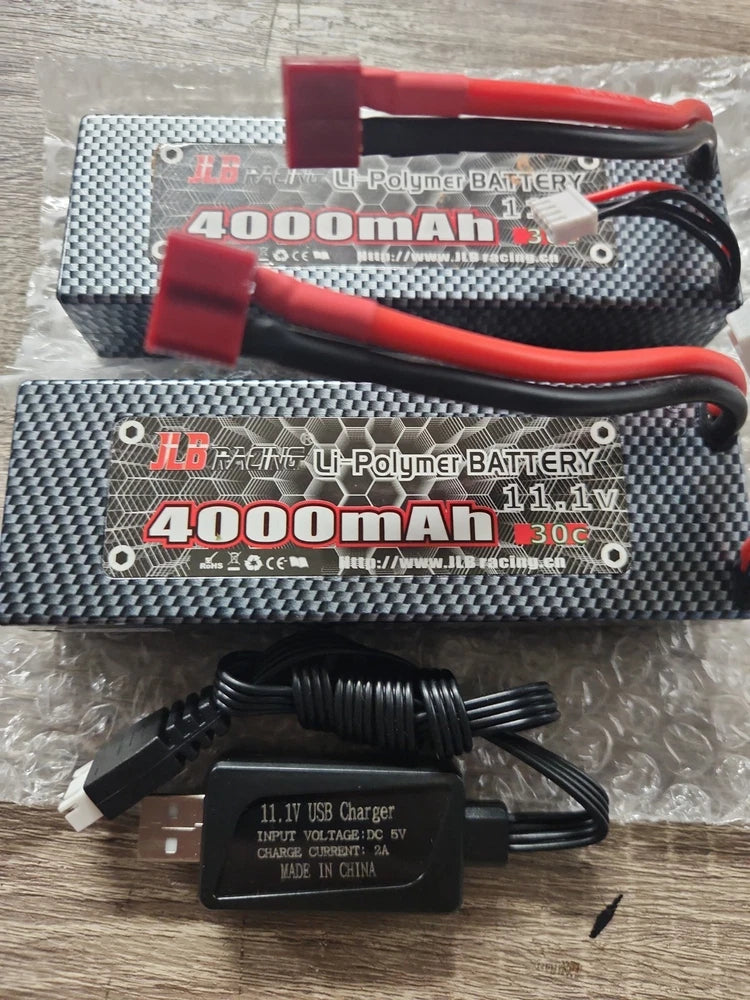2pc (2) JLB Racing 3s 4,000mAh 30c 11.1v Hardcase Lipo Battery Deans Tplug USB Battery