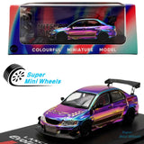 CM Model 1:64 Mitsubishi EVO IX Widebody Chrome Purple with Extra wheels