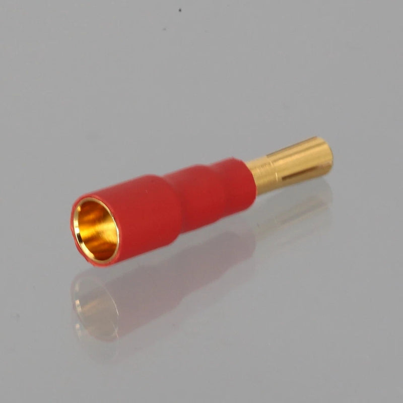 Red heatshrink ESC bullet adapter with gold plug and socket for 4mm to 6mm