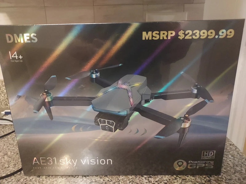 Quadcopter drone with built-in camera and four propellers