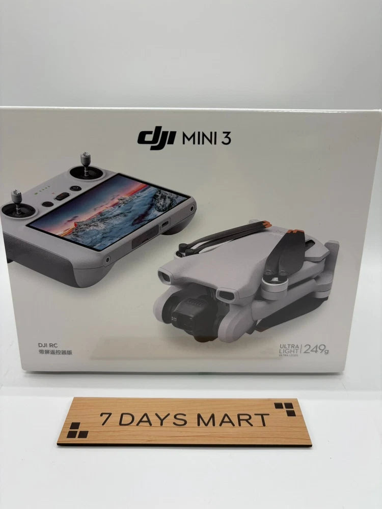 DJI Mini 3 (DJI RC) lightweight drone with controller on retail box
