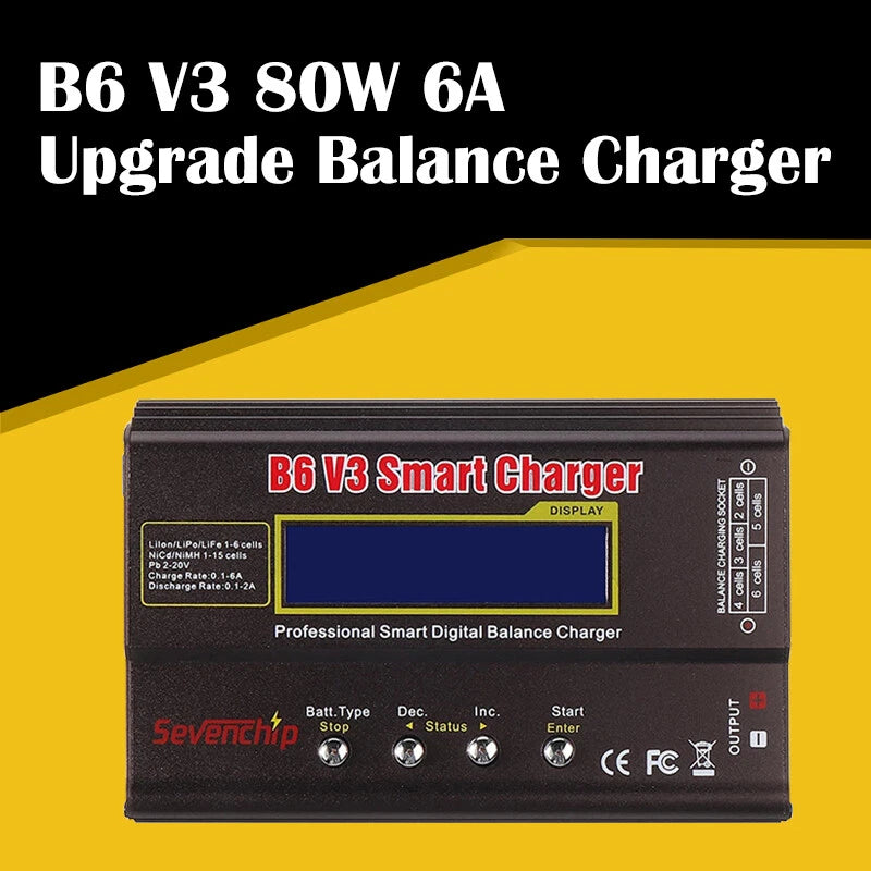 B6 V3 80W 6A Lipo Battery Balance Charger Discharger Upgrade  w/ Charging Cables