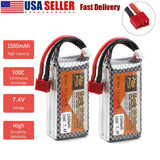 2Pack 2S 1500mAh 7.4V LiPo Battery 100C Deans T Plug for RC Car Helicopter Boat