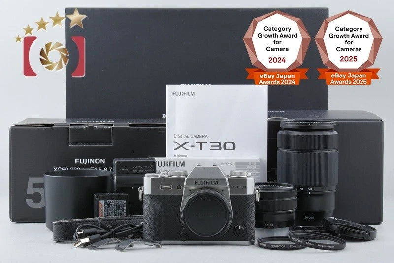 Fujifilm X-T30 Silver 26.1 MP Digital Camera 15-45 50-230 Lenses w/ Box