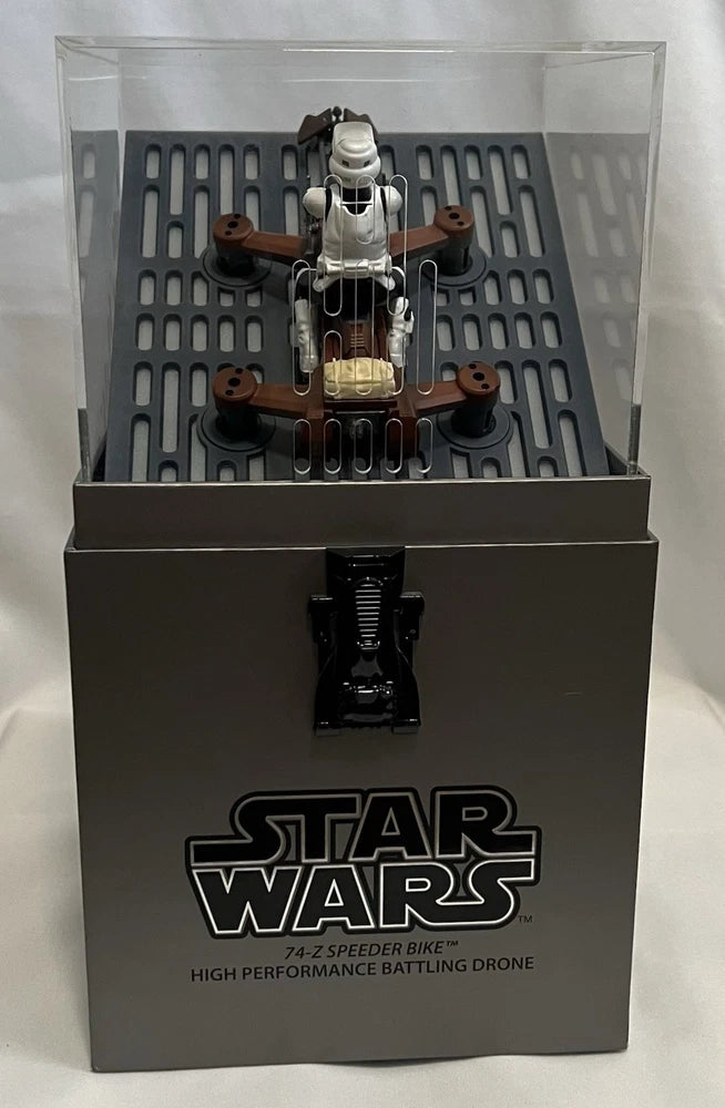 Star Wars 74-Z speeder bike battling drone display set in box with clear stand