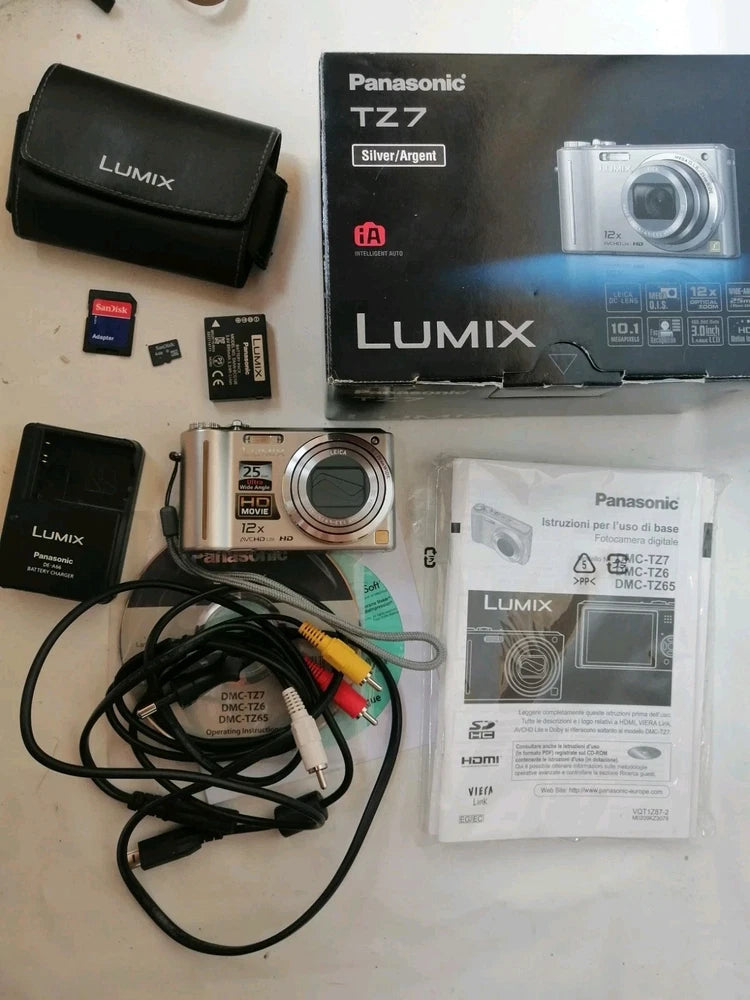 TESTED Panasonic DMC-TZ7 10.1MP 12x Zoom Digital Camera Lumix Vintage Leica Box