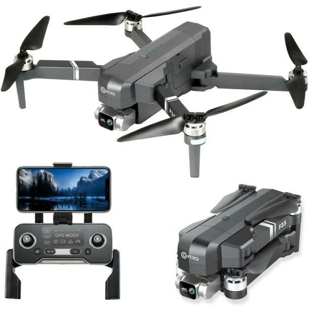 Contixo F35 GPS brushless drone in grey, with remote controller and display