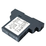 Gray DIN-rail signal isolator voltage converter with terminal blocks and label