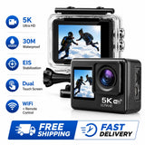 AUSHA 5K Action Camera 30M Dual Screen Waterproof EIS Sports Cam 30M WiFi Remote