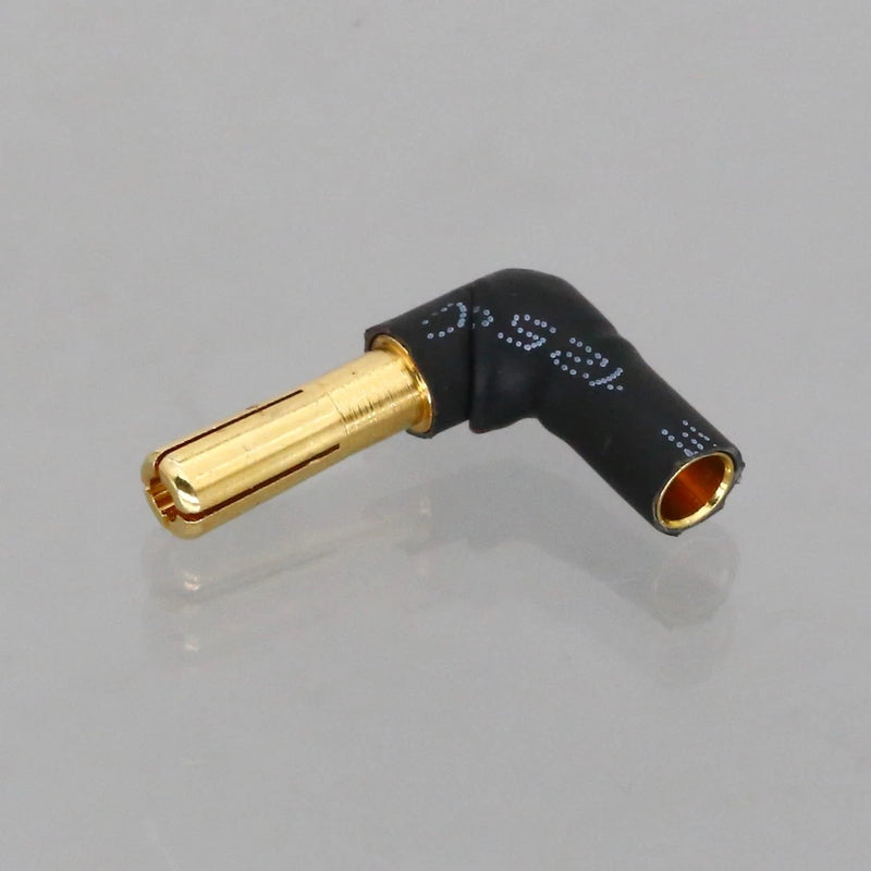 Right-angle RC bullet adapter, 3.5mm female to 4mm male, black with gold plug