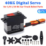 Black 40KG digital RC servo with orange/red wiring and mounting hardware, waterproof