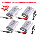 4x Lipo battery 3.7V 600mAh 25C XH2.54 Plug+USB Charger For RC Quadcopter Drone