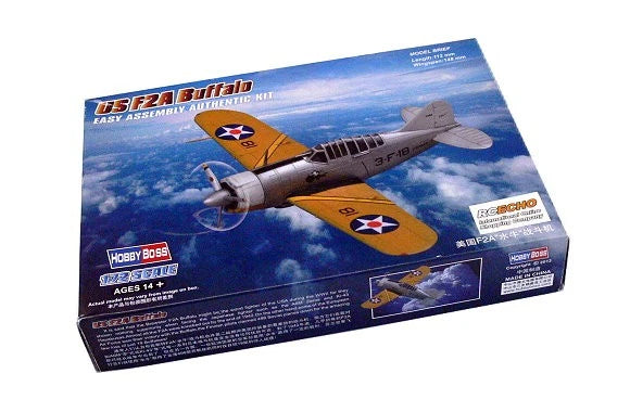 HOBBYBOSS 1/72 US F2A Buffalo aircraft model kit box with finished-aircraft artwork