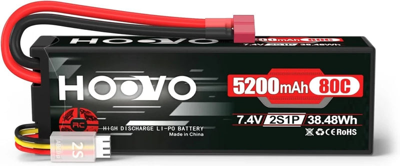 2S 7.4V 80C 5200mAh LiPo Battery Pack Hard Case with T Plug Connector for RC Battery