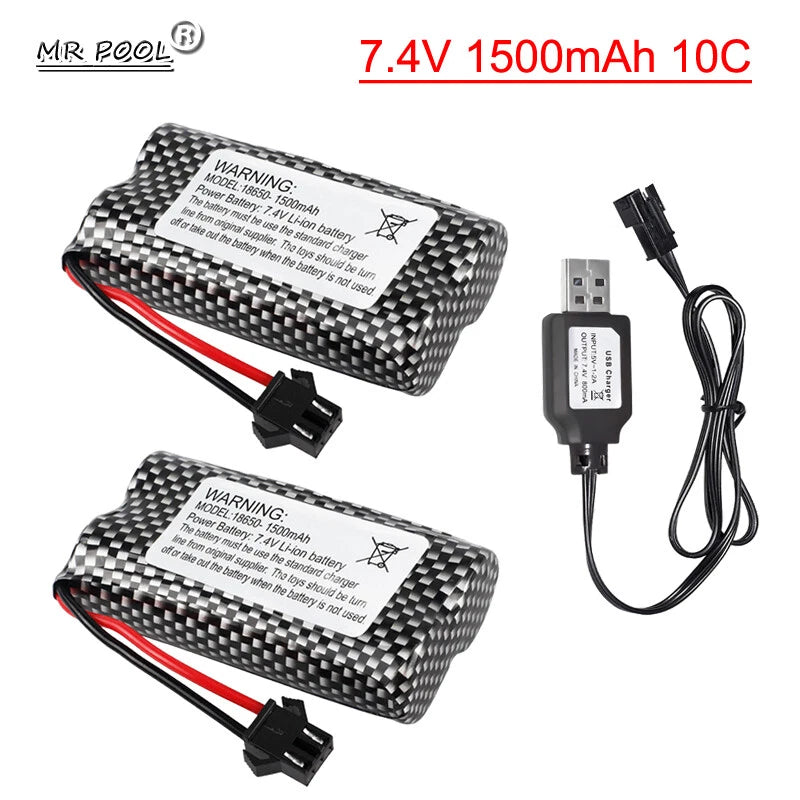2Pcs 7.4V 1500mAh Li-po battery for DE43 DE60 Racing RC Car 1575 Dump Truck Cars Battery