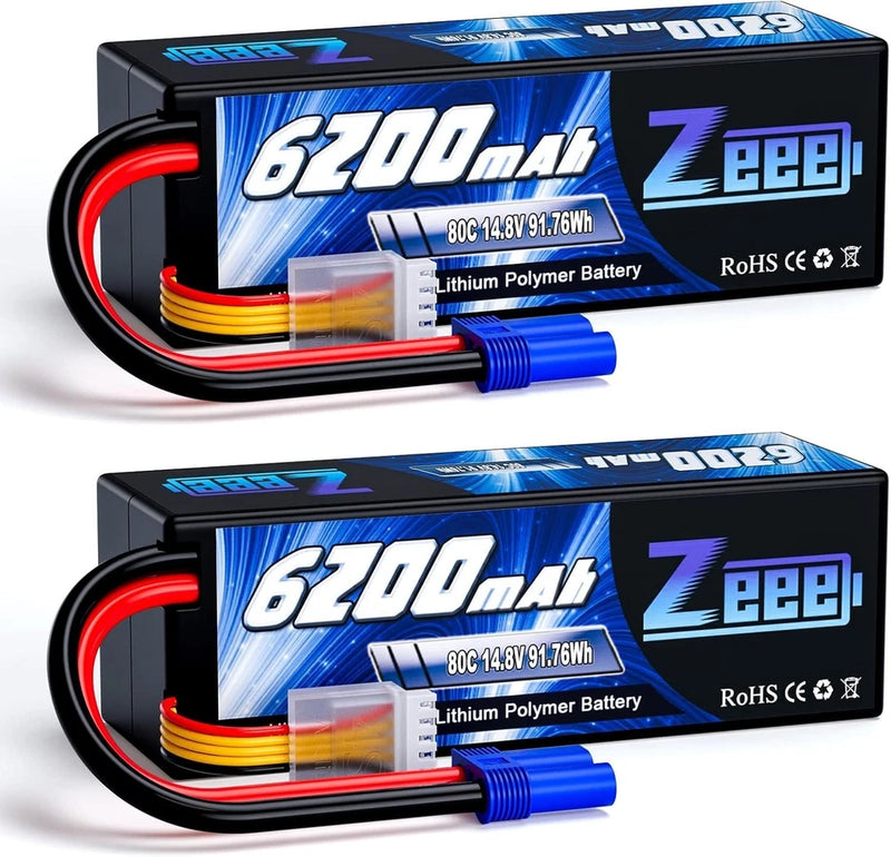 Zeee 4S Lipo Battery 6200mAh 14.8V 80C Hard Case Battery with EC5 Conn. 2-pack