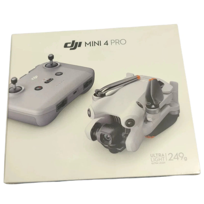 DJI Mini 4 Pro drone aircraft, gray body with forward camera and foldable propellers