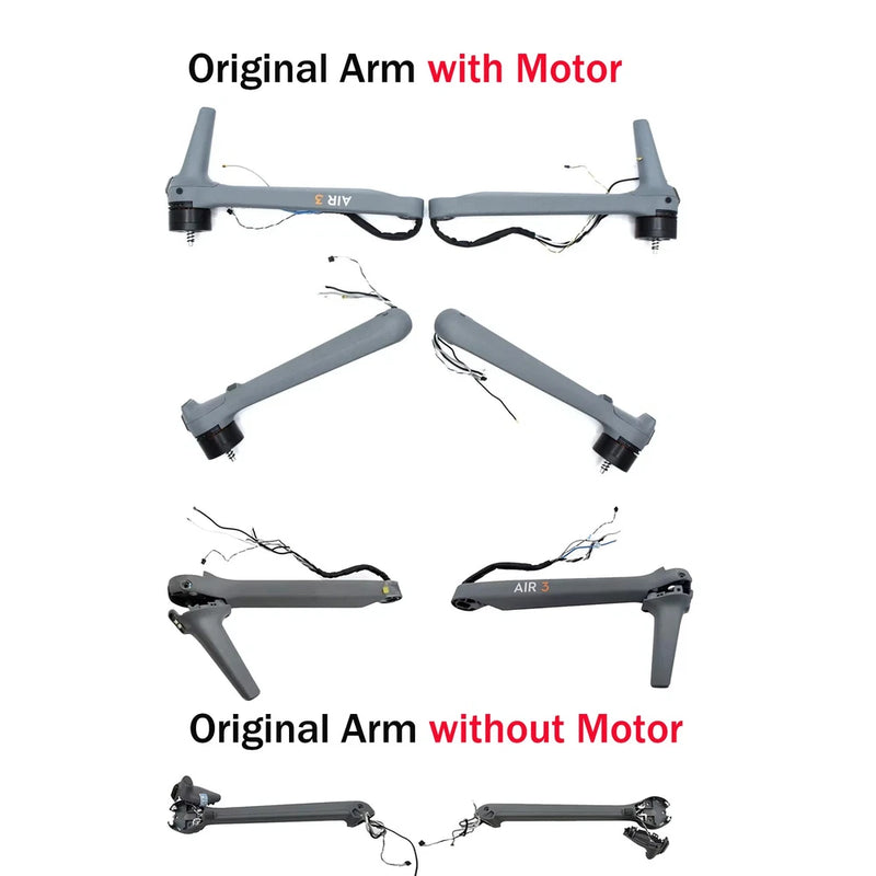 DJI Air 3 drone motor arm assembly, gray arms with wiring, left and right