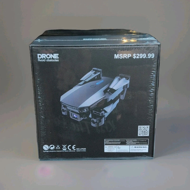 Black foldable quadcopter drone with camera retail box, obstacle avoidance