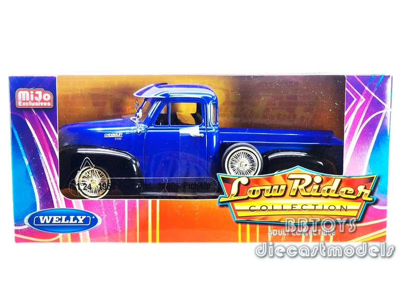 1953 CHEVROLET 3100 PICKUP LOWRIDER BLUE & BLACK 1/24 DIECAST MODEL WELLY 22087
